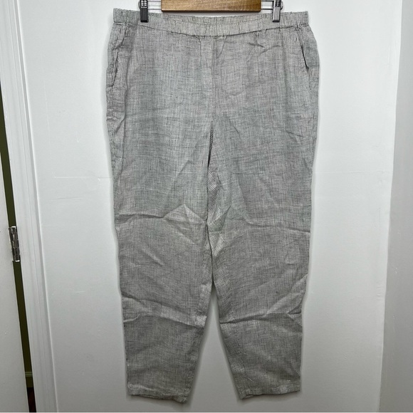 EILEEN FISHER Organic Linen Check Straight Pull On Pants - Picture 2 of 7